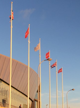Flags outside the Labour conference