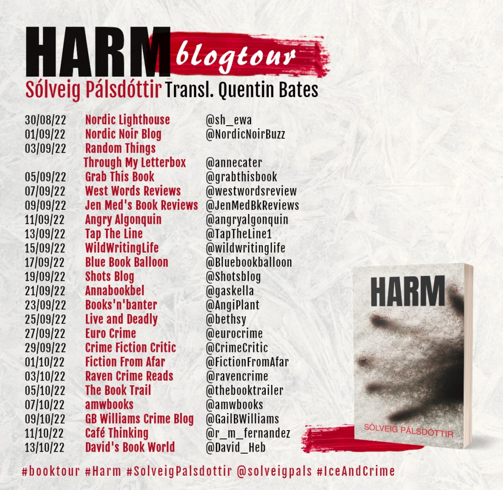 Blog tour poster for Harm

