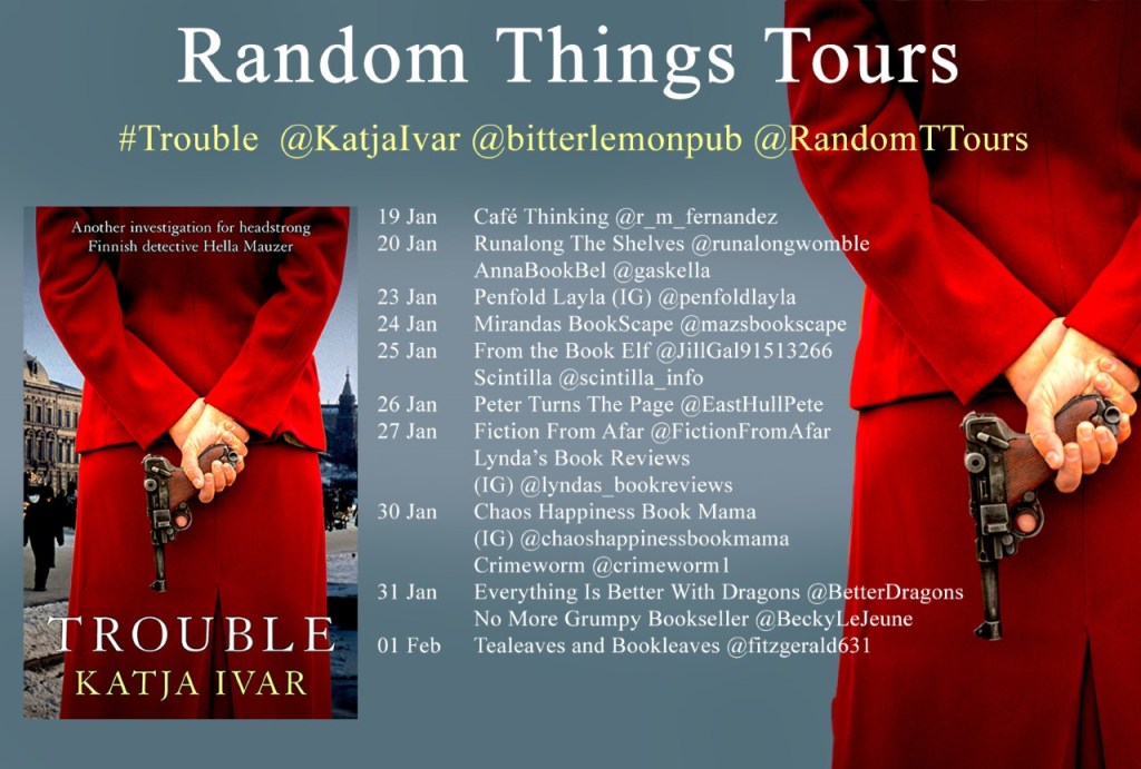 Blog tour poster for Trouble