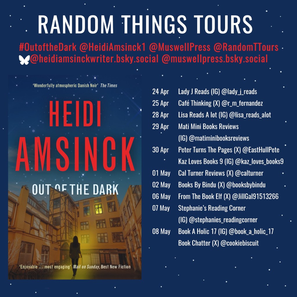 Blog tour poster for Out of the Dark by Heidi Amsinck
