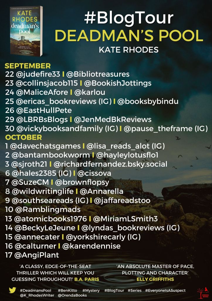 Blog tour poster for Deadman's Pool by Kate Rhodes